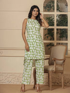 Yufta Cotton Green Summer Leaf Print Co-Ord Set