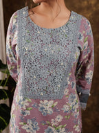 Yufta Cotton Kurta Dupatta Set With Lace Detailing