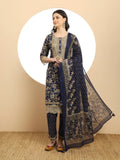 Yufta Cotton Navy Blue Kurta Dupatta Set With Lace Detailing