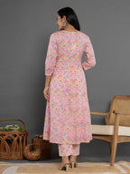 Yufta Cotton Peach Kurta Dupatta Pant Set