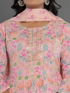 Yufta Cotton Peach Kurta Dupatta Pant Set