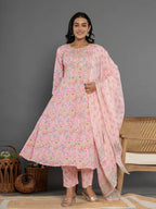 Yufta Cotton Peach Kurta Dupatta Pant Set