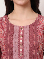 Yufta Cotton Pink Kurta Dupatta Set With Lace Detailing