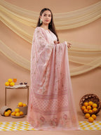 Yufta Cotton Pink Sleeveless Kurta Dupatta Set
