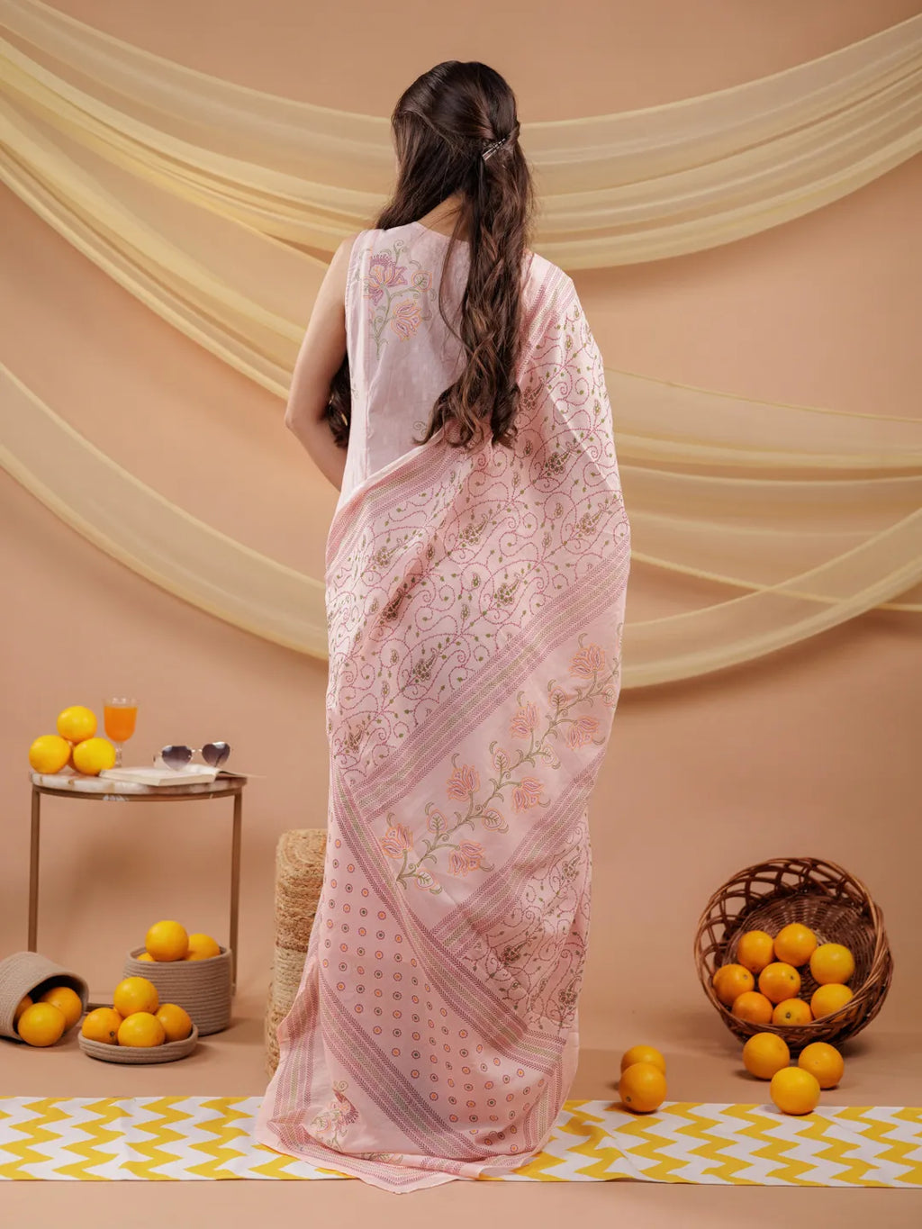 Yufta Cotton Pink Sleeveless Kurta Dupatta Set