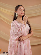 Yufta Cotton Pink Sleeveless Kurta Dupatta Set