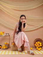 Yufta Cotton Pink Sleeveless Kurta Dupatta Set