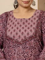 Yufta Cotton Purple Kantha_Work Plus Size Kurta Dupatta Pant Set
