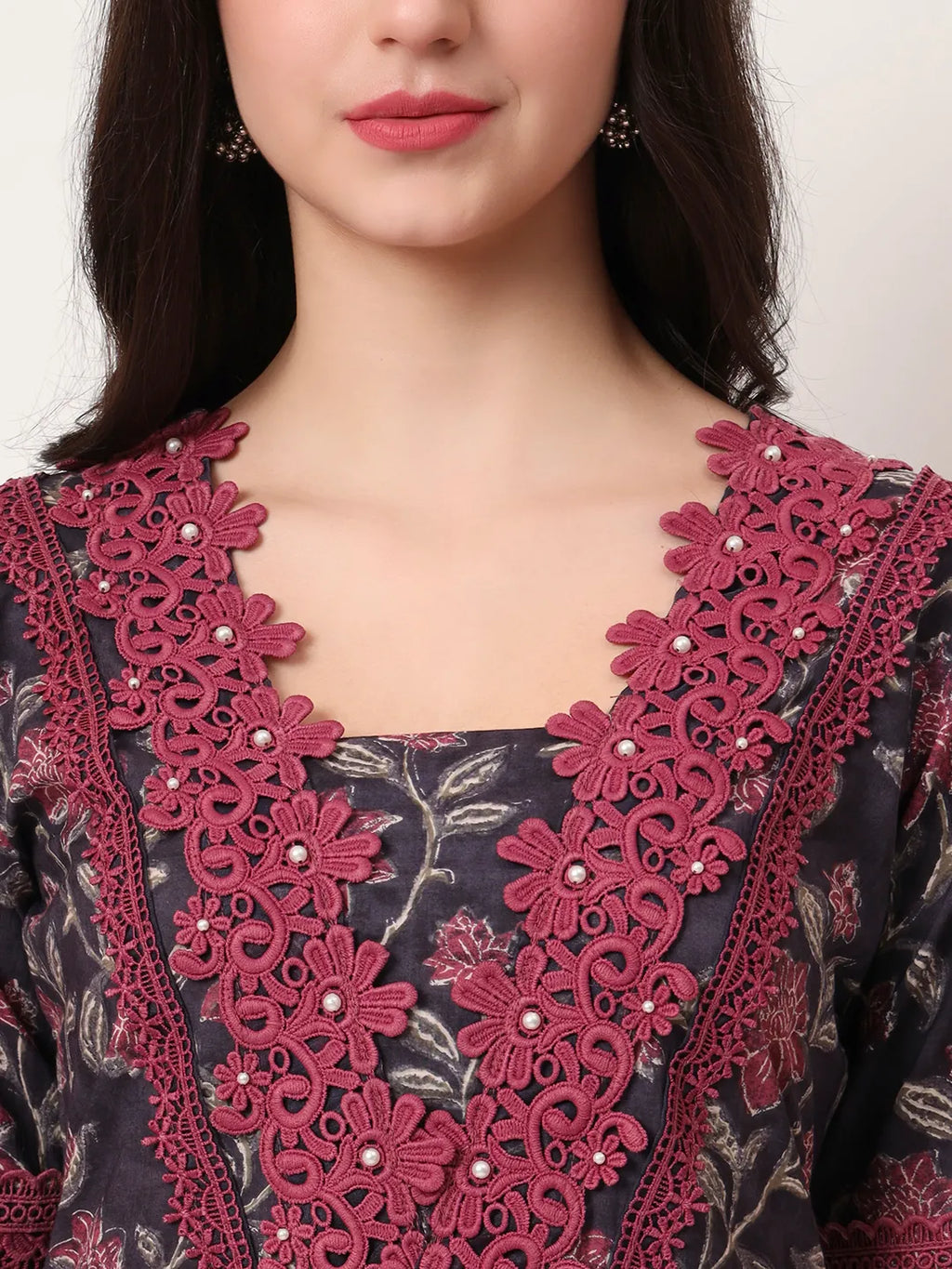 Yufta Cotton Purple Kurta Dupatta Set With Lace Detailing - Distacart