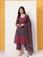 Yufta Cotton Purple Kurta Dupatta Set With Lace Detailing - Distacart