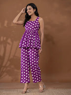 Yufta Cotton Purple Polka Dot Co-Ord Set