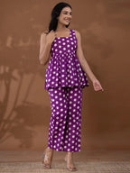 Yufta Cotton Purple Polka Dot Co-Ord Set