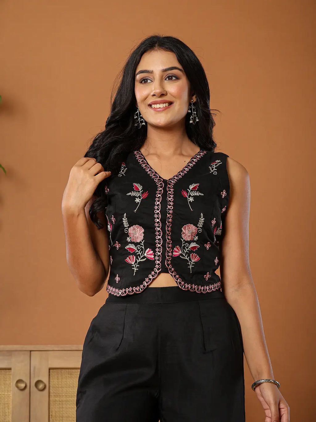 Yufta Cotton Silk Festive Waistcoat Co-Ord Set With Attached Cotton Lining