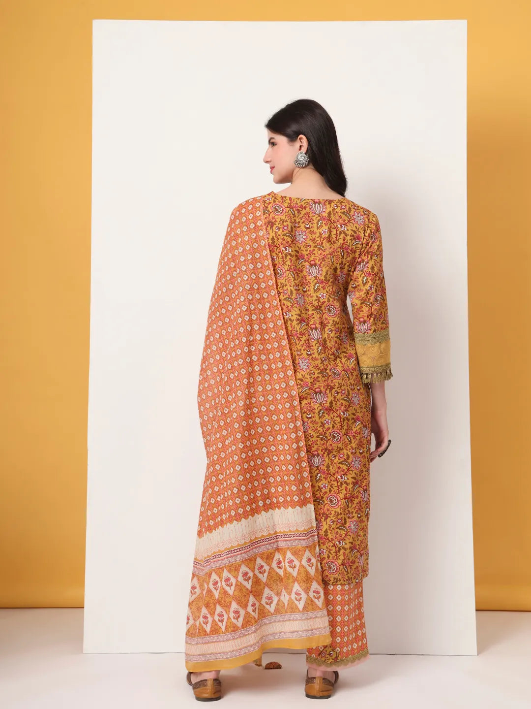 Yufta Cotton Yellow Kurta Dupatta Set With Lace Detailing - Distacart