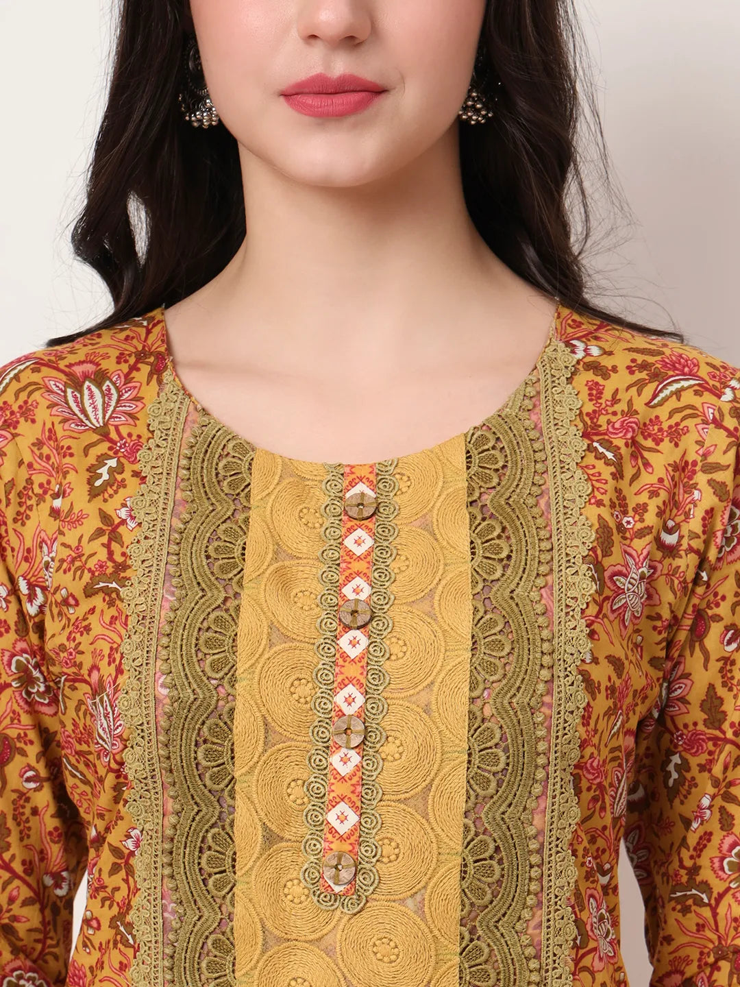 Yufta Cotton Yellow Kurta Dupatta Set With Lace Detailing - Distacart