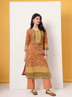 Yufta Cotton Yellow Kurta Dupatta Set With Lace Detailing - Distacart