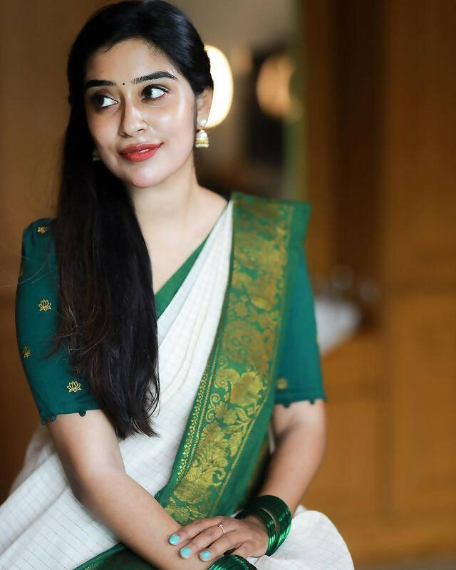 DEIANA'S Beautiful Designer Golden zari Soft Lichi Silk Saree - Green