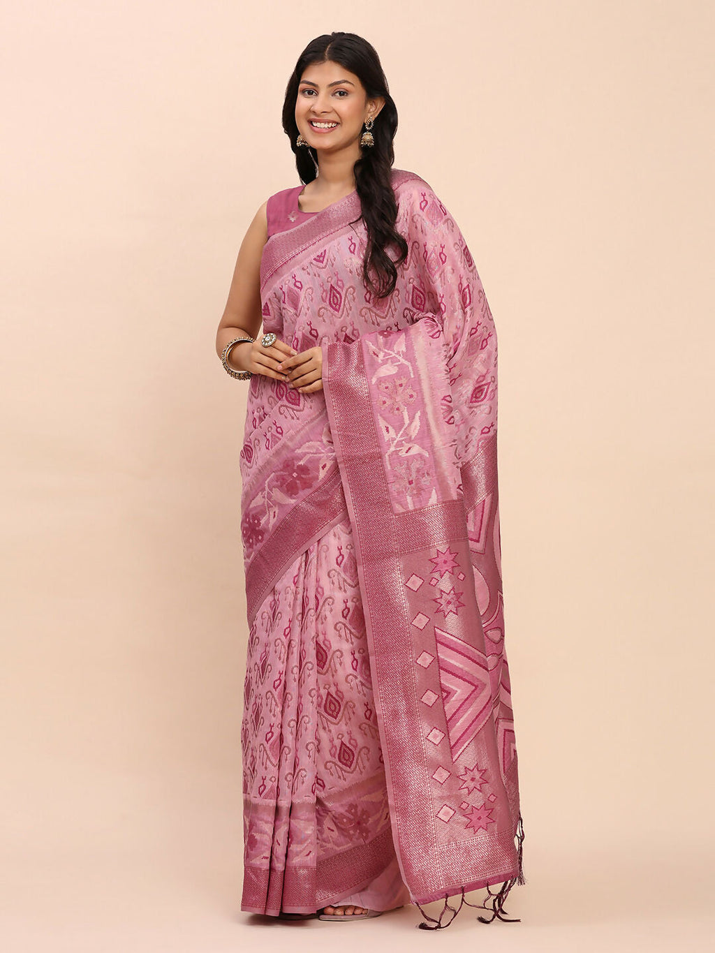 Shree Shyam Fashion Linen Cotton Light Pink Saree - Distacart