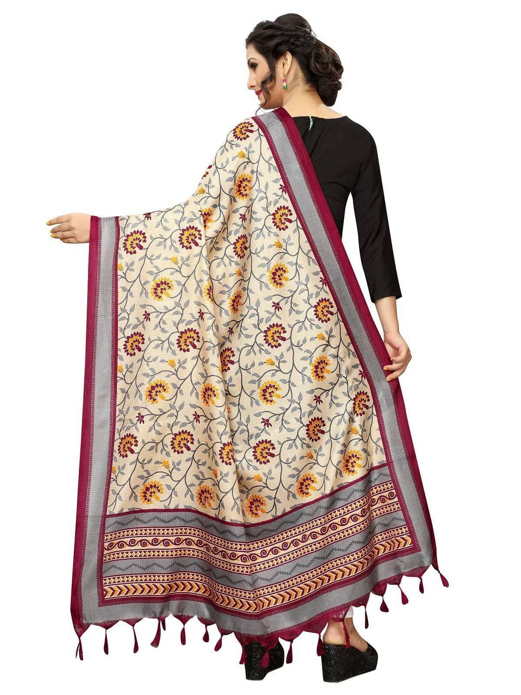 Vamika Maroon Printed Khadi Bhagalpuri Dupatta