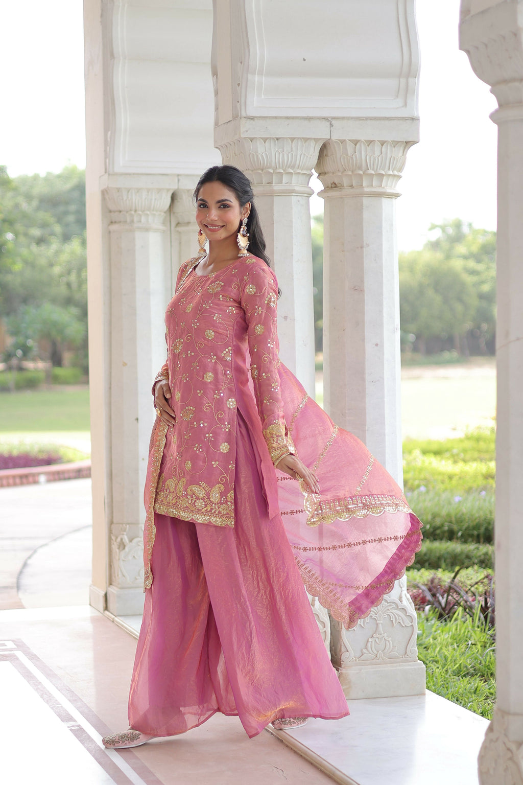 Joban Fashion Pink Readymade Kurta Set With Sequence embroidery Work - Distacart