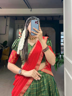 Vastranavya South Indian Style Lehenga Choli - Green