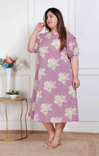 Miravan Plus Size Womens Lavender Floral Printed A-Line Maxi Dress - Distacart