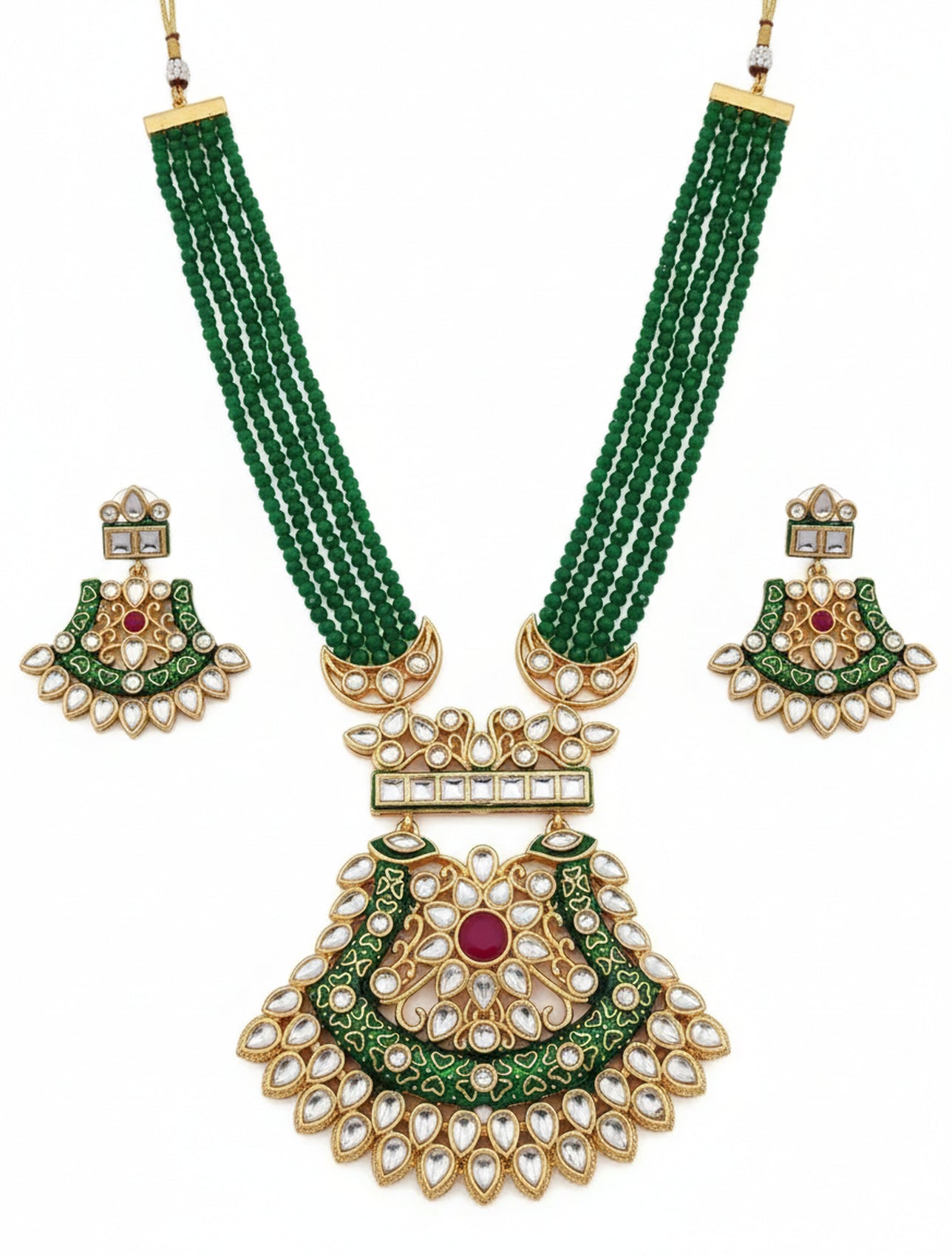 Jewel City Stunning Handcrafted Green Beaded Necklace And Earrings Set