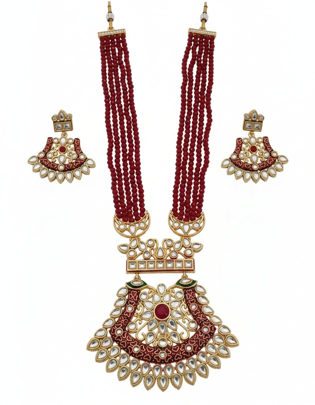Jewel City Stunning Handcrafted Maroon Beaded Necklace And Earrings Set