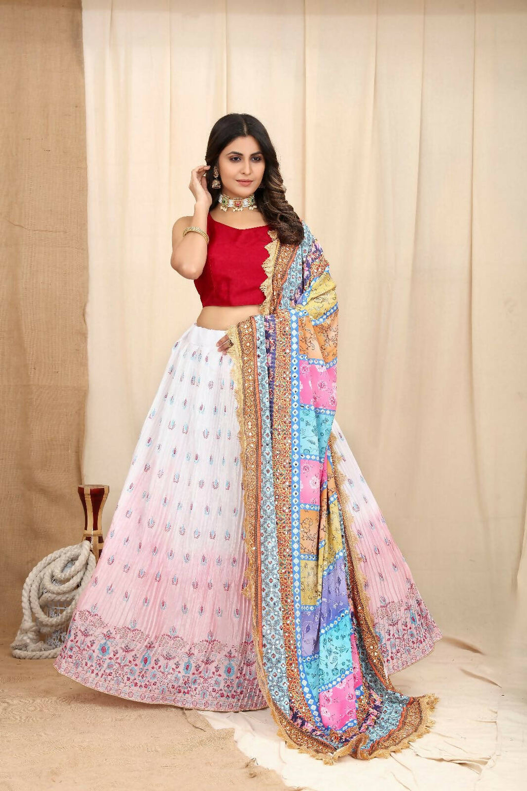 DEIANA'S Beautiful Pure Chinon Jari Silk Weaving Lehengha Choli - White