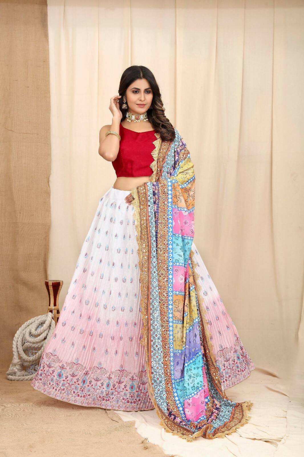 DEIANA'S Beautiful Pure Chinon Jari Silk Weaving Lehengha Choli - White