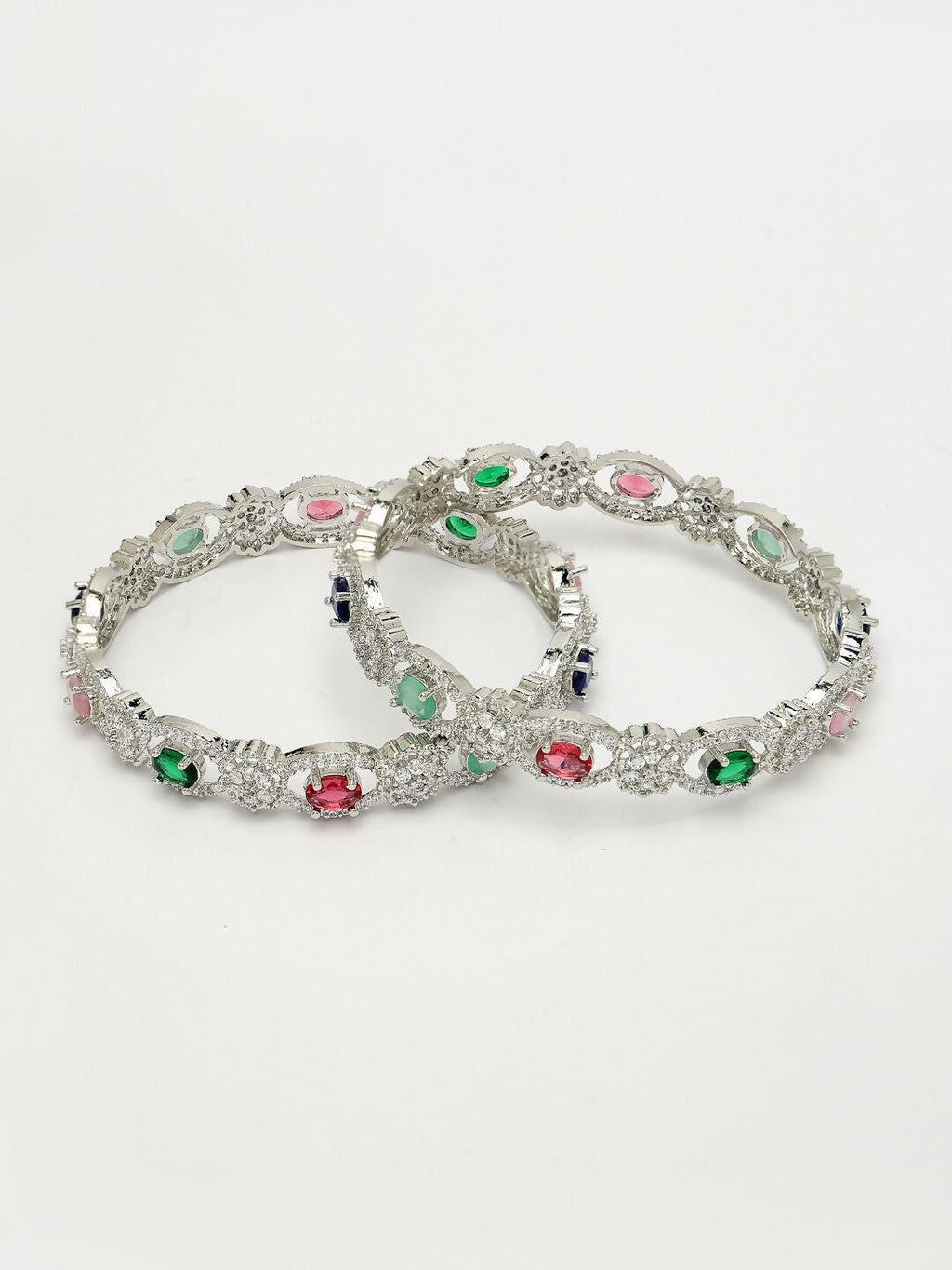 NVR Women's Set of 2 Multi-Coloured CZ Stone-Studded Handcrafted Bangles - Distacart