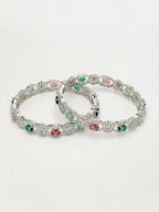 NVR Women's Set of 2 Multi-Coloured CZ Stone-Studded Handcrafted Bangles - Distacart