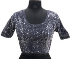 Vamika Grey Velvet Sequence Blouse - Distacart