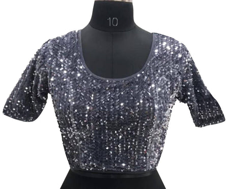 Vamika Grey Velvet Sequence Blouse