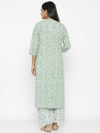 Miravan Women's Floral Jaipuri Cotton Kurta Palazzo With Tassel Set