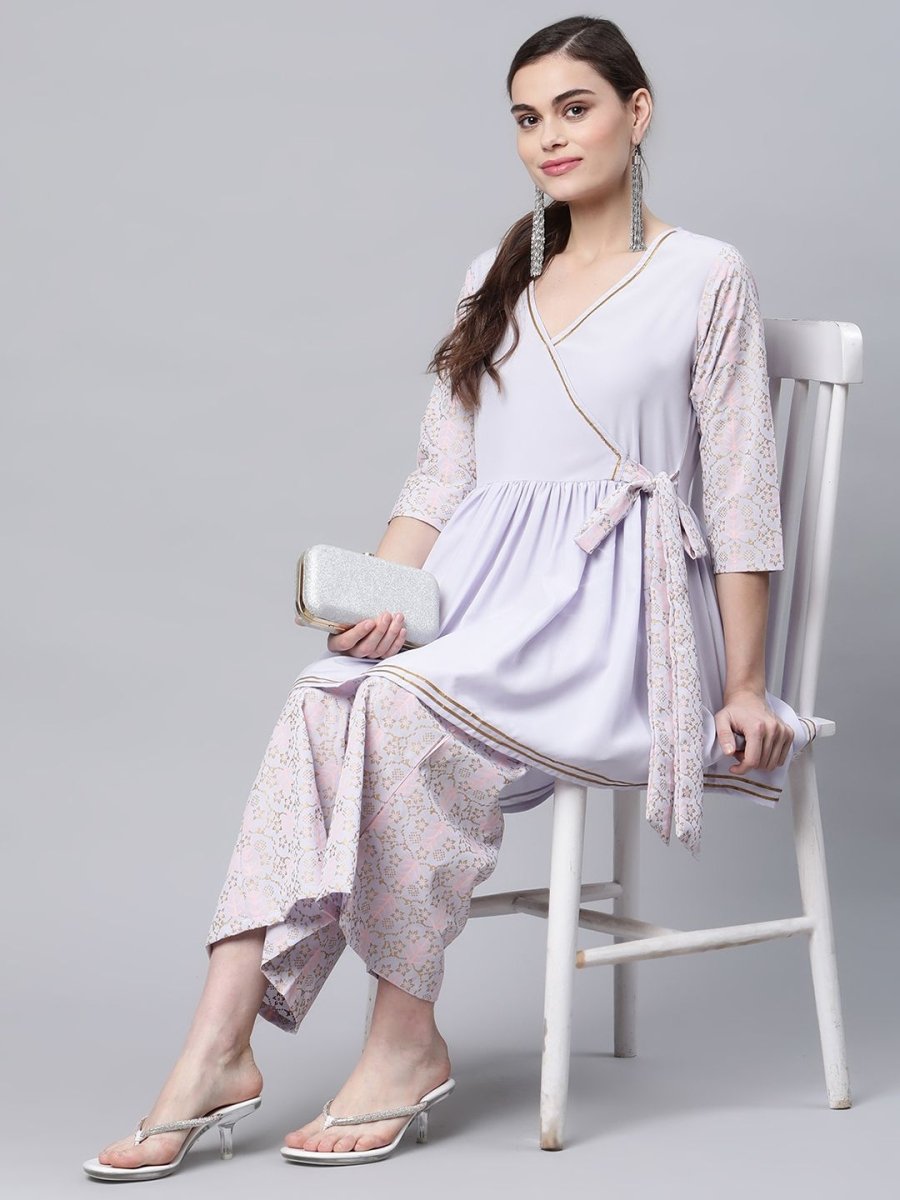 Ahalyaa Women Lavender Crepe Printed Kurta Palazzo Set - Distacart