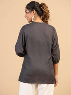 Womens Grey Rayon Solid Top - Keeva