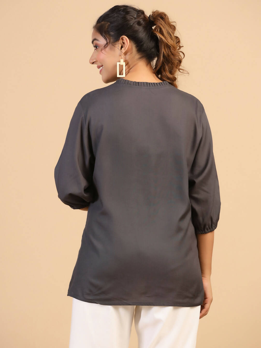 Womens Grey Rayon Solid Top - Keeva