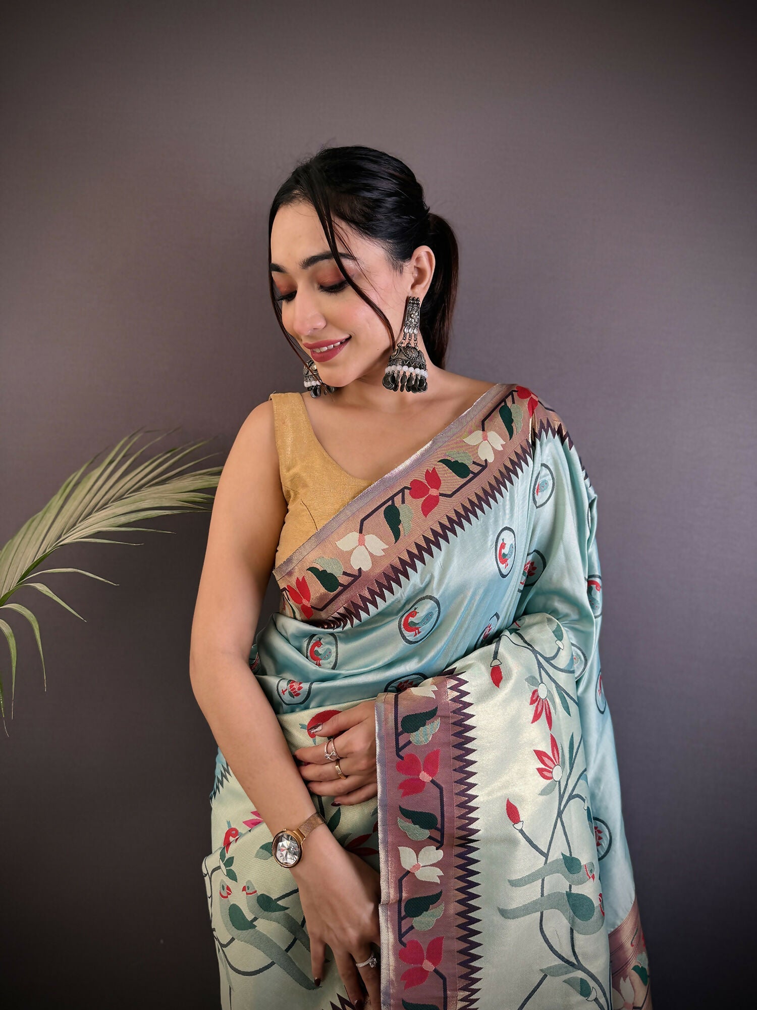 Joban Fashion Turquoise Blue Paithani Soft Silk Meenakari Saree - Distacart