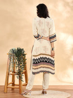 Yufta Cream And Black Pure Silk Sequins Work Straight Kurta Dupatta Pant Set - Distacart