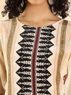 Yufta Cream And Black Pure Silk Sequins Work Straight Kurta Dupatta Pant Set - Distacart
