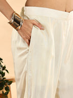 Yufta Cream And Black Pure Silk Sequins Work Straight Kurta Dupatta Pant Set - Distacart