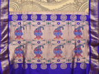 Cream and Blue Kalamkari Hand Painted Paithani Silk Handloom Saree with Ramayana Design - Global Threads