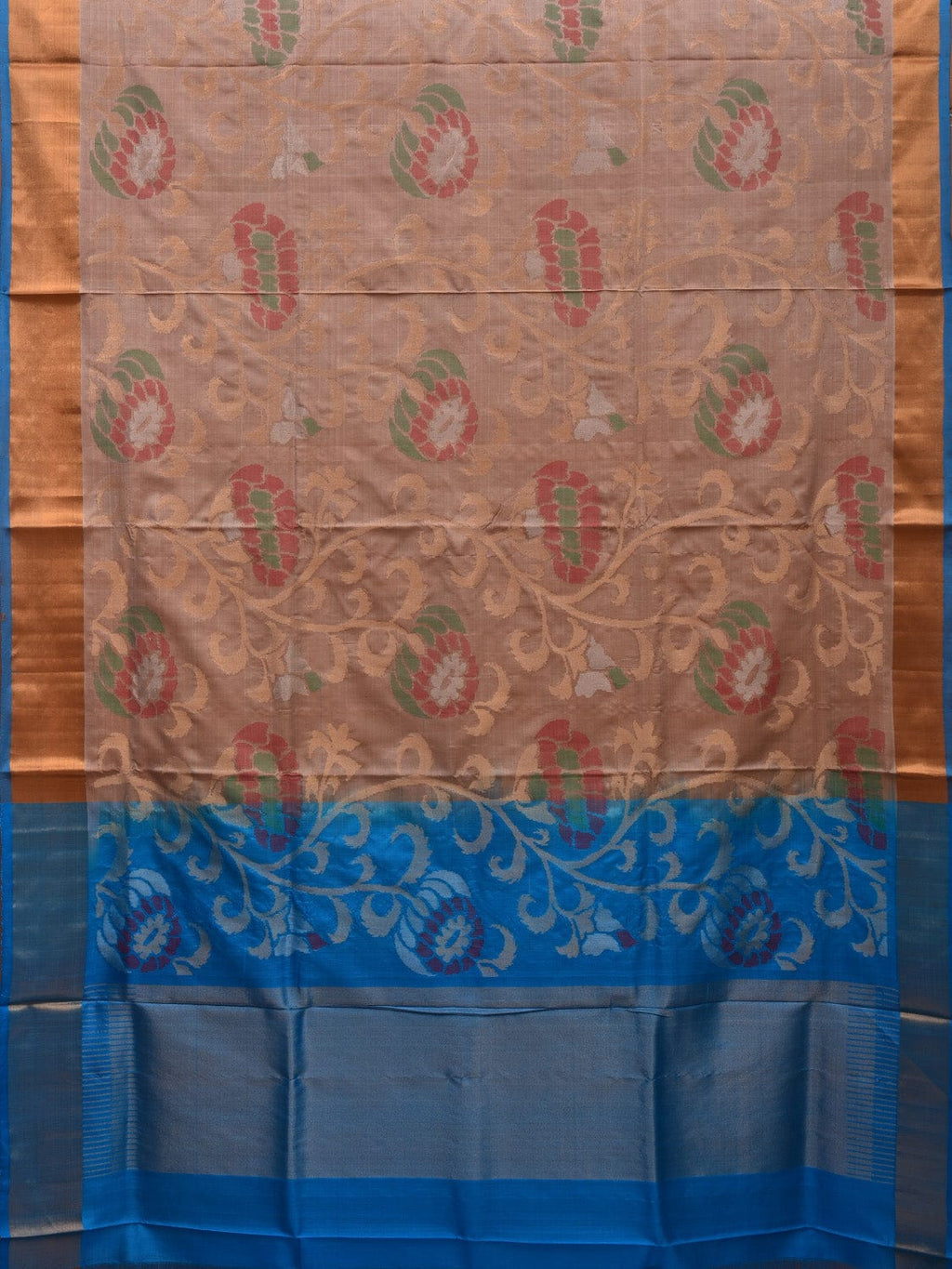 Cream and Blue Uppada Silk Handloom Saree with All Over Design - Global Threads