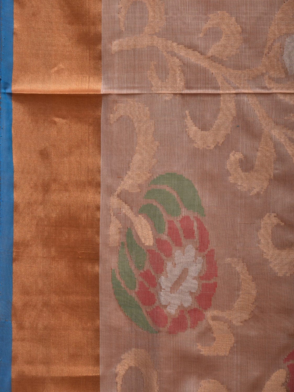 Cream and Blue Uppada Silk Handloom Saree with All Over Design - Global Threads