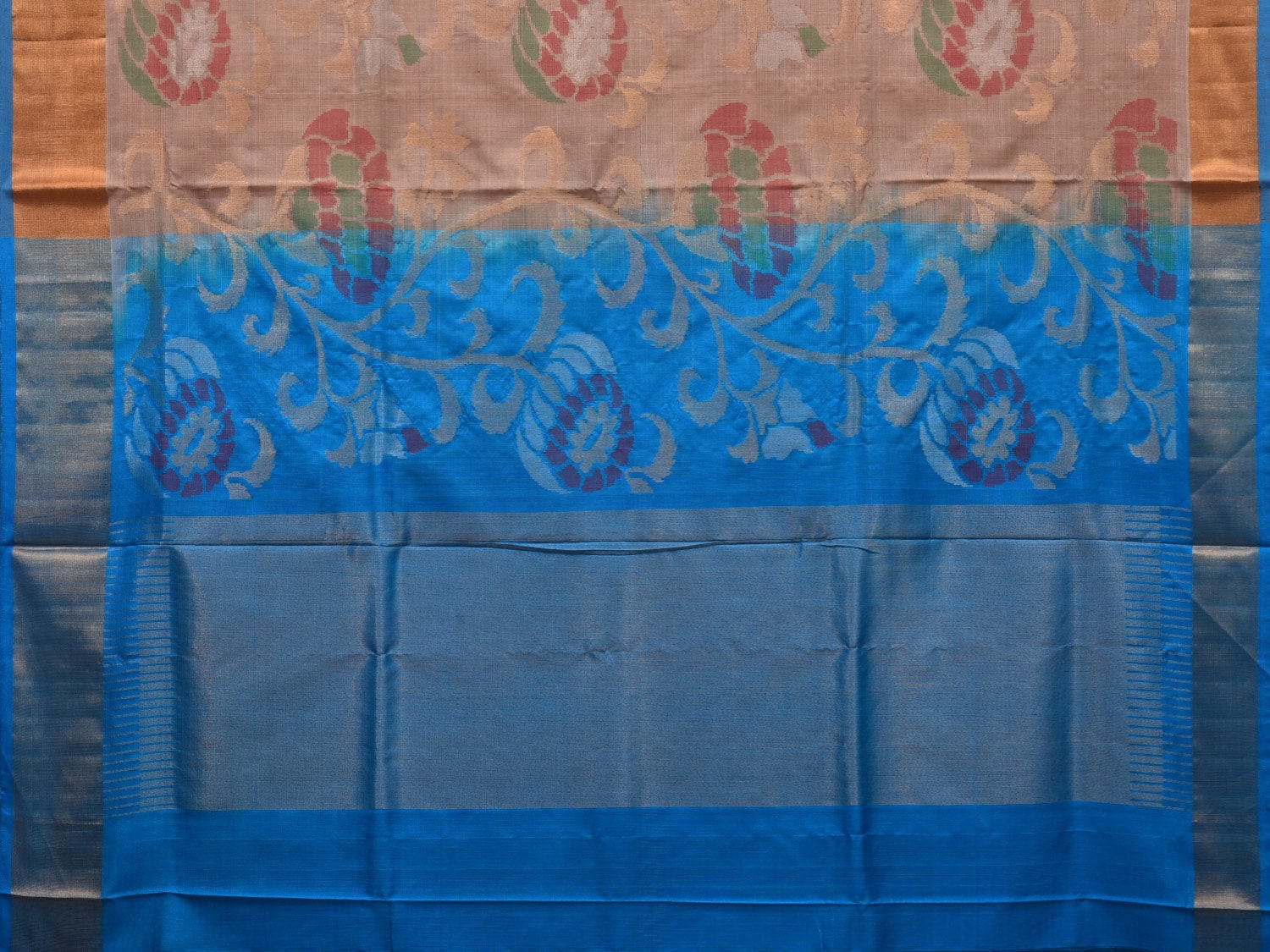 Cream and Blue Uppada Silk Handloom Saree with All Over Design - Global Threads