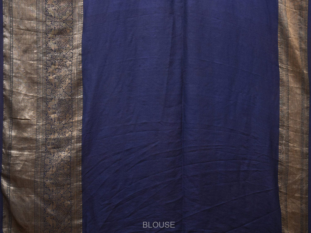 Cream and Navy Bandhani Kanchipuram Silk Handloom Saree with Kalamkari Cows Design - Global Threads