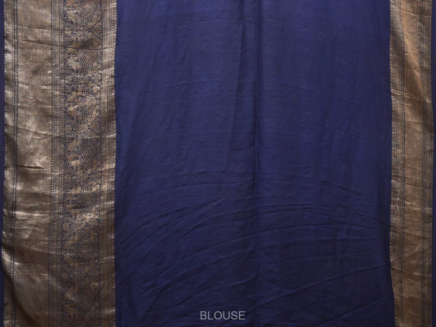 Cream and Navy Bandhani Kanchipuram Silk Handloom Saree with Kalamkari Cows Design - Global Threads