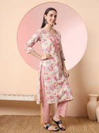 Yufta Cream And Peach Pure Cotton Yuck Design Kurta Dupatta Set With Pants - Distacart