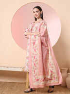 Yufta Cream And Peach Pure Cotton Yuck Design Kurta Dupatta Set With Pants - Distacart
